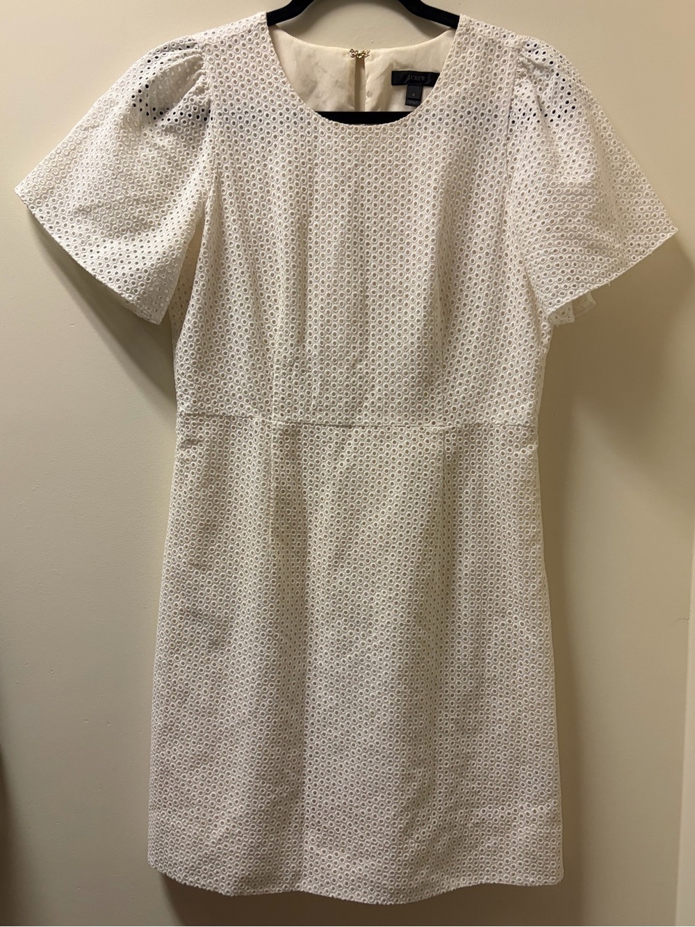 J. Crew White & Cream Eyelet Lace Mini Dress with Puff Sleeves Women’s Size 6